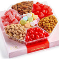NUT CRAVINGS - Thanksgiving Mixed Nuts & Heart Candy Gift Basket in Red Gold Box (7 Assortments, 1 LB) Holiday Xmas Christmas Food Arrangement, Healthy Snack Care Package
