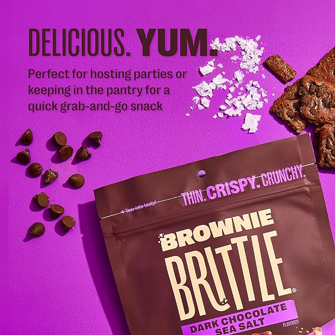 Brownie Brittle – Dark Chocolate Sea Salt Thin and Crispy Sweet Snacks (Pack of 6, 5 oz), Rich Gourmet Brownie Bites Dessert
