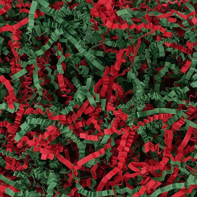 LWWTBS Crinkle Cut Paper 7oz Shredded Packing Grass Cushion Paper for Gift Baskets Christmas Wedding Birthday Bridesmaid Engagement Craft Gift boxes Bags Filler (Christmas)