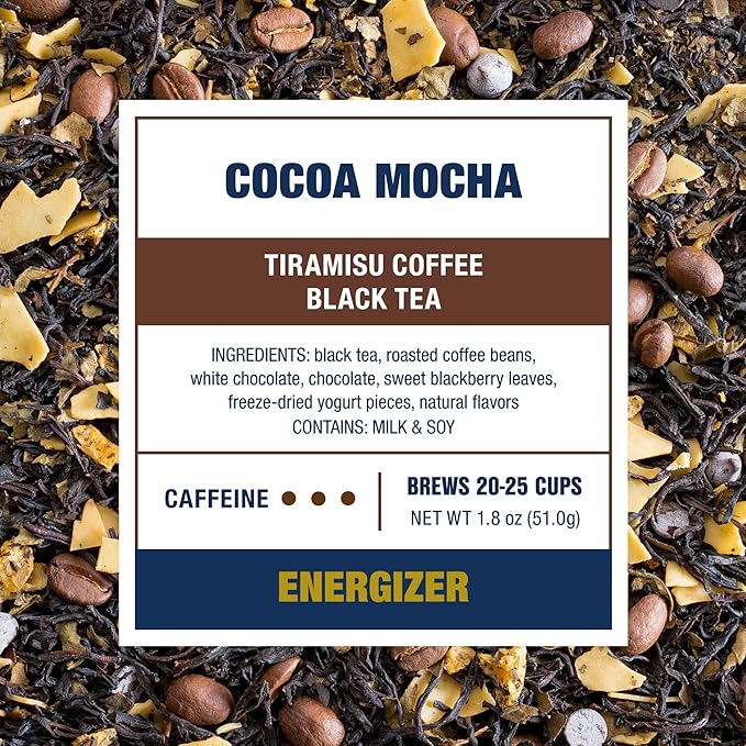 Tiesta Tea - Cocoa Mocha, Loose Leaf, Tiramisu Coffee Black Tea, Premium High Caffeinated Blend, Holiday, Make Hot or Iced & Brews Up to 25 Cups, 1.8 Ounce Resealable Pouch