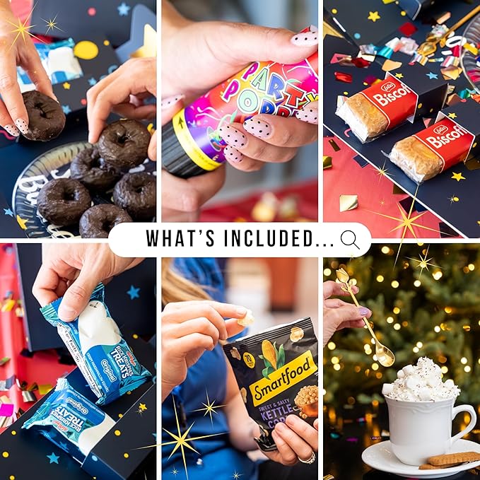 Explosion Gift Box with Treats – Premium Surprise Snack Box with Donuts, Cookies, Chips & More – Blank Design for Any Occasion – Party, Celebration, or Just Because Gift (Happy Birthday)