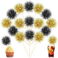 Chinco 100 Pcs Foil Firework Cupcake Toppers Sparkle Tinsel Cake Toppers Cake Decoration Cocktail Fruit Toothpick for Birthday Wedding Graduation Party(Black, Gold)