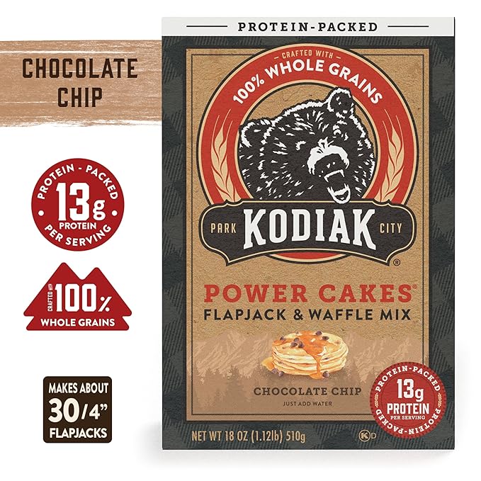 Kodiak Cakes Power Cakes, Pancake & Waffle Mix, Chocolate Chip, High Protein,100% Whole Grains (Pack of 6)