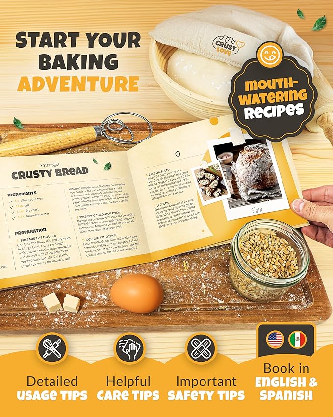 Dutch Oven Bread Baking - 5QT Enamel Bread-Oven - incl Sourdough Bread-Baking Suppliers like Dough Whisk Scoring Lame etc Bread-Dome Cast Iron Bread-Pan with Lid for Sour dough, Bread-making