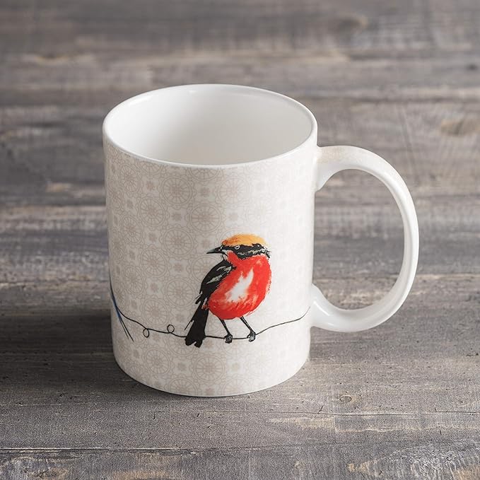 Maison d' Hermine Coffee Mug with Handles Fine Bone China Mugs Pack of One Tea Cups for Hot Beverages Cappuccino Latte Home Restaurant Office Perfect for Gift (Birdies On Wire - Nuthatch, 12 Ounce)