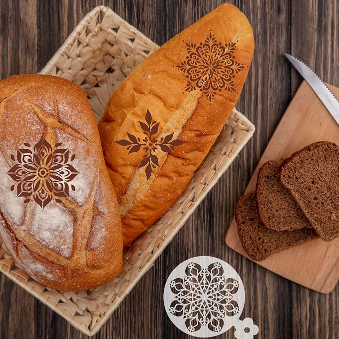 Coffee Latte Art Stencils - 25 Pcs Mandala Baking Stencils Decorating Template, Buttercream Sour Dough Bread Cookies Decorate Tools