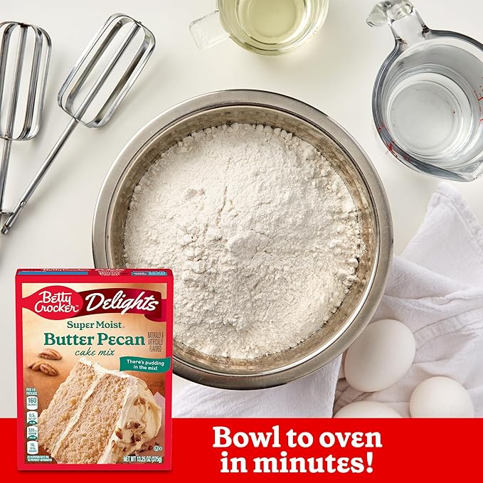 Betty Crocker Delights Super Moist Butter Pecan Cake Mix, Holiday Baking, 13.25 oz (Pack of 12)