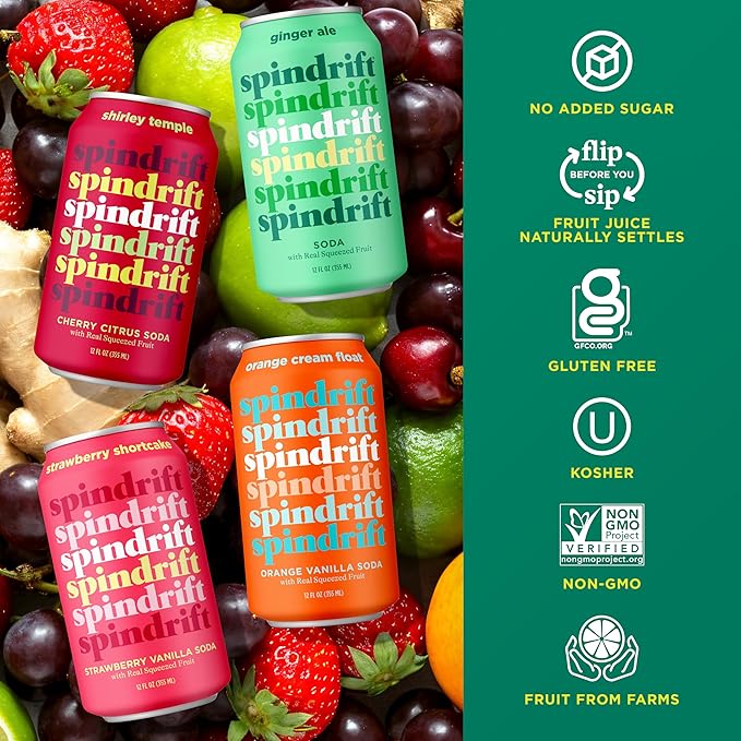 Spindrift Soda Variety Pack with Real Squeezed Fruit 12 Pack Case