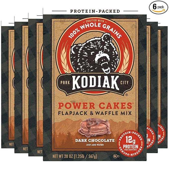 Kodiak Cakes Protein Pancake Power Cakes, Flapjack and Waffle Baking Mix, Dark Chocolate, 18 Ounce (Pack of 6)