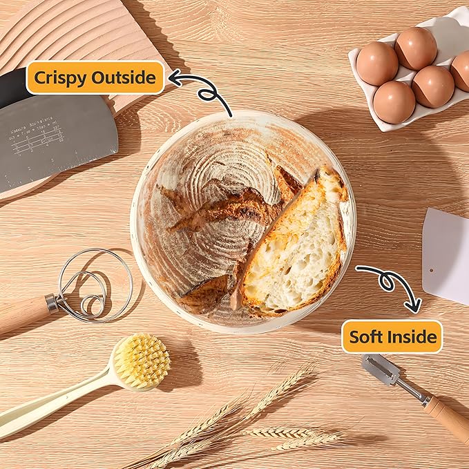 Sourdough Bread Baking Supplies, Bakery Premium Round Banneton Basket 2 Pack with Liner - Perfect Brotform Proofing Basket for Making Beautiful Bread