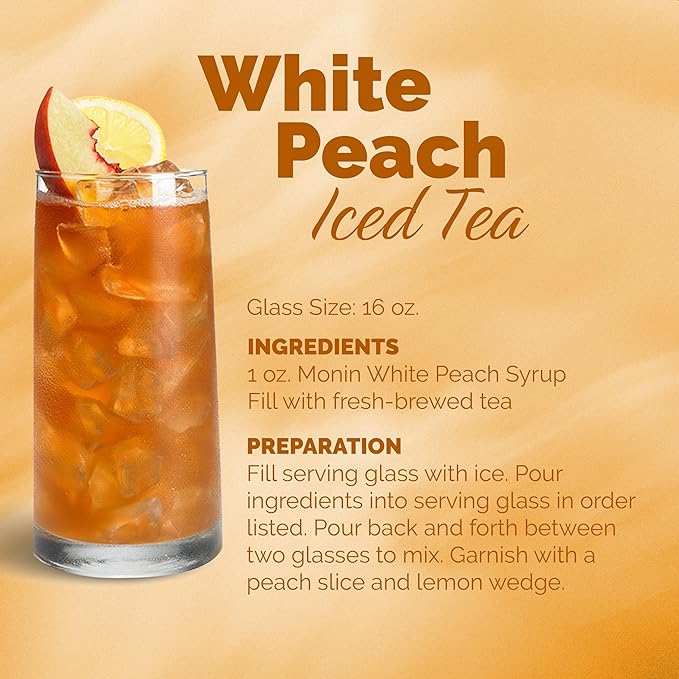 Monin - White Peach Syrup, Juicy Ripe Peach Flavor, Perfect for Cocktails, Mocktails, Iced Teas, & Smoothies, Gluten-Free, Non-GMO (1 Liter)