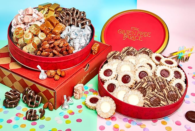 Gluten Free Palace Cookie Gift Basket – Assorted Shortbread Linzer Tart Cookies in Tin – Variety Cookie Gift for Birthday, Anniversary, Adults, Men & Women