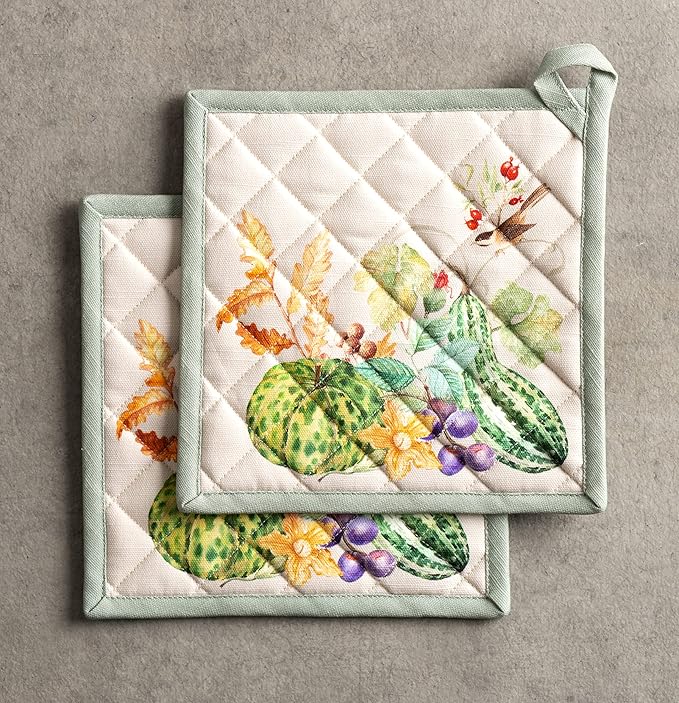 Maison d' Hermine Pot Holders Set 100% Cotton Heat Resistant Potholders 8" x 8" Hot Pads with Loop BBQ, Cooking, Baking, Grilling, Kitchen, Handling Hot Pans (Pack of 2, Lumina)