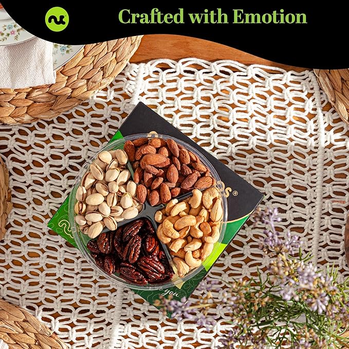 NUT CRAVINGS - Thanksgiving Mixed Nuts Gift Basket in Green Gold Box (4 Assortments) Holiday Xmas Christmas Food Arrangement, Healthy Snack Care Package, Food Assortments