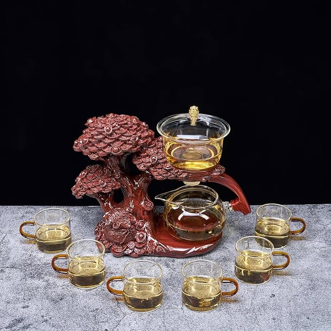 Glass Teapot Set with Infuser Semi Automatic Tea Set Magic Teapot (Tree - red)
