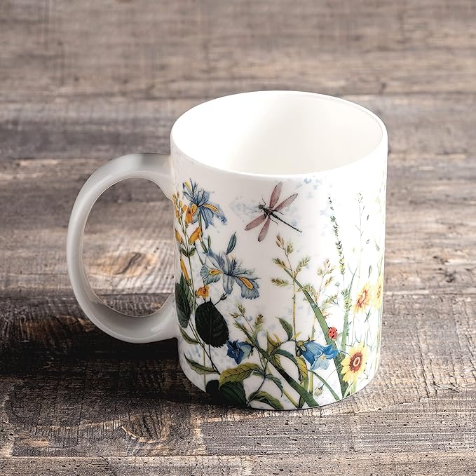 Maison d' Hermine Coffee Mug with Handles Fine Bone China Mugs Pack of One Tea Cups for Hot Beverages Cappuccino Latte Home Restaurant Office Perfect for Gift (Fleurs De Mai - Prairie, 12 Ounce)