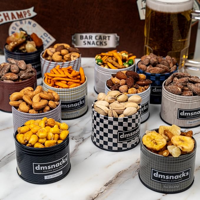 Snack Box Gift Basket, Birthday Gift for Men, Women, Food Care Package, Unique Tins of Assorted Nuts, Snacks in Stunning Case - Treat for Men, Women, Dad, Friends, Family
