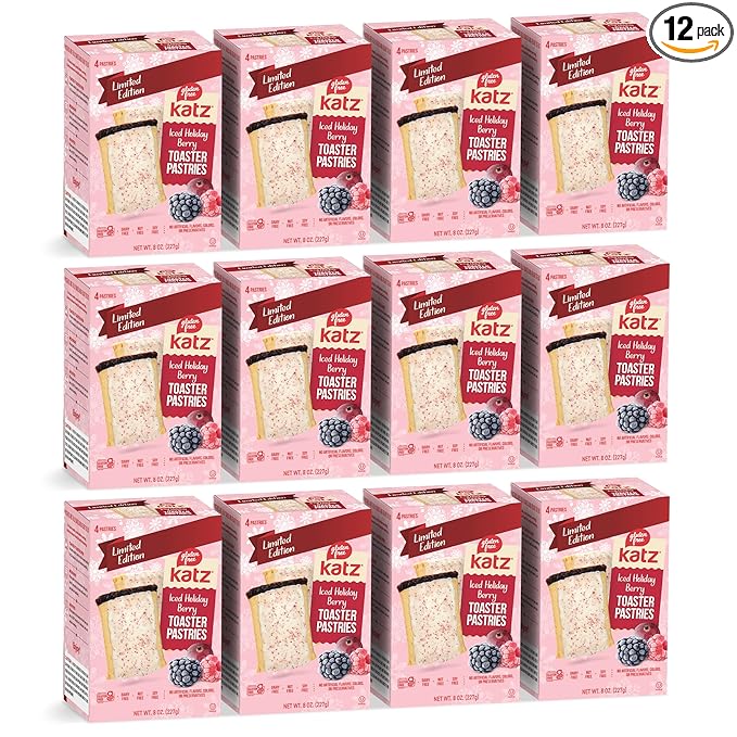 Katz Gluten Free Iced Holiday Berry Toaster Pastries. Limited Edition Kosher Breakfast Snack. Free of Dairy, Peanuts, Tree Nuts, and Sesame, No Artificial Color. (12Pk)