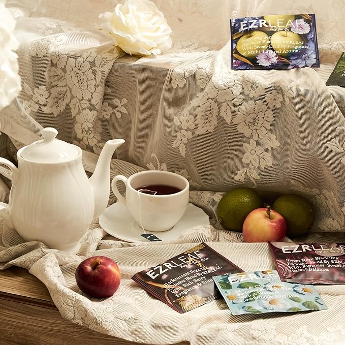 EZR Leaf Herbal & Fruit Tea Sampler Gift Box – 22 Pyramid Tea Bags with 9 Fruit & Floral Blends – Low & Caffeine Free Assortment for Relaxing Tea Lovers Lemon Verbena x3, Lemongrass & Herbs x2, Dreamland x2, Lime Pouchong x3, Nanyang Sencha x2, Blackcu...