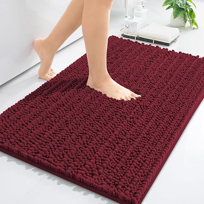 Arotive Luxury Chenille Bathroom Rug Mat, Extra Soft Thick Absorbent Shaggy Bath Rugs, Non-Slip Machine Wash Dry, Plush Bath Mats for Bathroom, Shower and Tub, 30x17, Burgundy