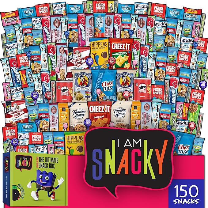 I AM Snacky - Thanksgiving Snack Box Variety Pack Care Package + Greeting Card - SNACKY'S CELEBRATION CRATE (150 Count) Birthday Sweet Treats Gift Basket, Candies Chips, Food Assortments