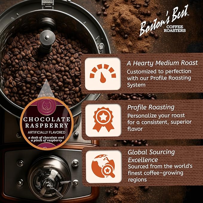 Boston’s Best Coffee – Chocolate Raspberry Flavored Gourmet Ground Coffee – Medium Roast – 11 oz