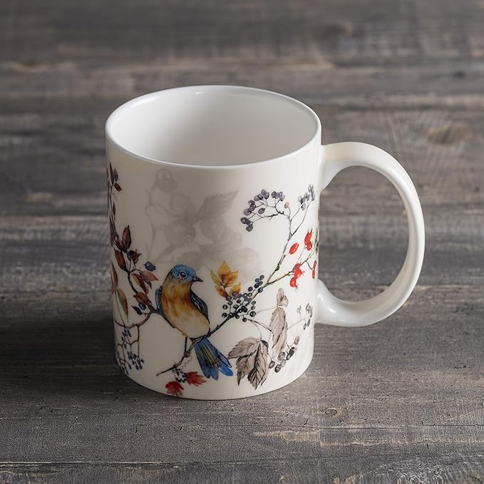Maison d' Hermine Coffee Mug with Handles Fine Bone China Mugs Pack of One Tea Cups for Hot Beverages Cappuccino Latte Home Restaurant Office Perfect for Gift (Equinoxe - Beige Sparrows, 15 Ounce)