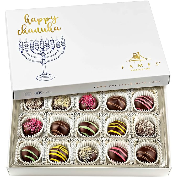 Kosher Dark Chocolate Truffles Gift Box – A Delicious Dairy Free Hanukkah Chocolate Candy for Gifting – Box of Chocolates Chanukah Gift for Women, Men, or Families