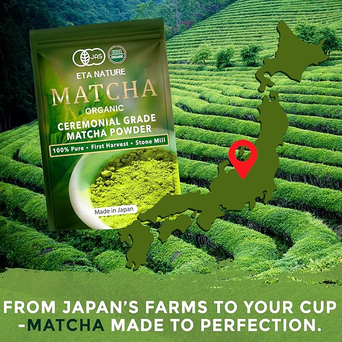 ETANATURE Premium Ceremonial Grade Matcha Powder - Matcha Green Tea Powder for Metabolism, Brain and Sleep - JAS Certified Matcha Grade from Japan Kagoshima Farms 120 Servings - Ceremonial Tea 120g