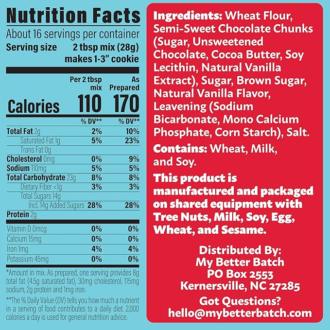 My Better Batch, Chocolate Chip Cookie Mix, Simple Cookie Recipe, Chocolate Chunk Cookies, Makes 96 Large Cookies, Non GMO, Kosher, 16oz (Pack of 6)