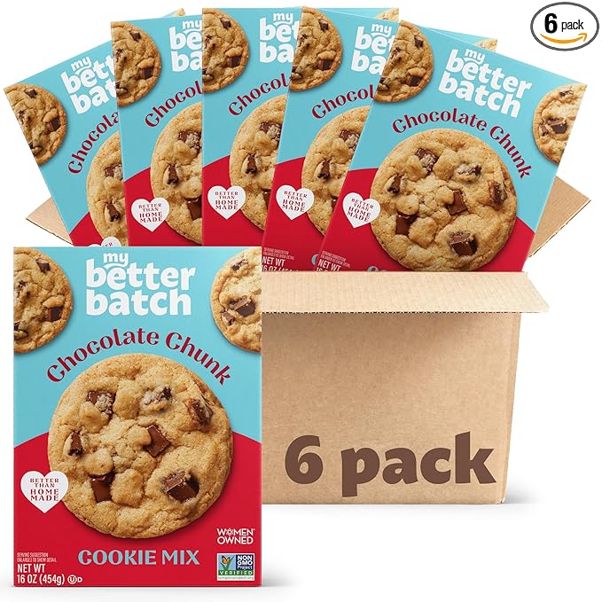 My Better Batch, Chocolate Chip Cookie Mix, Simple Cookie Recipe, Chocolate Chunk Cookies, Makes 96 Large Cookies, Non GMO, Kosher, 16oz (Pack of 6)
