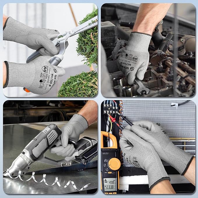 Schwer 6 Pairs ANSI A6 Cut Resistant Gloves CR7120 Cut Proof Work Gloves, Touchscreen, for Men and Women Used for Woodworking, Glass Cutting, Construction, Cargo Handling, Car Repair, S