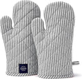 Encasa Homes Long 12"x7" Oven Microwave Hand Gloves Mitts (2 pc Set) for Kitchen Cooking & Baking - Heat Resistant, Thick & Safe, Protection of Hands from Hot Utensils - Ticking Black