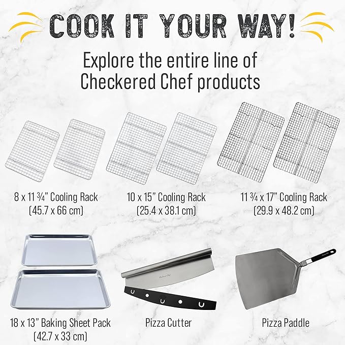 Checkered Chef Cooling Rack for Cooking and Baking - 8” x 11 ¾" Set of 2 Stainless Steel, Oven Safe Grid Wire Cookie Cooling Racks