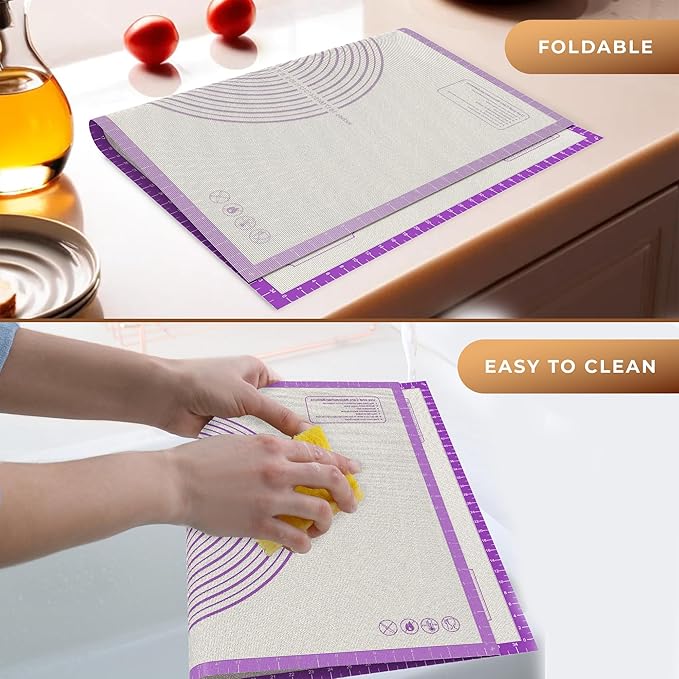 26 * 16 inches Purple, Non-Slip Silicone Baking Sheets - Baking Mat with 0.7mm Thickness - Non-Stick Pastry & Cookie Mat for Kitchen Counter for Rolling Out Dough with Measurements.