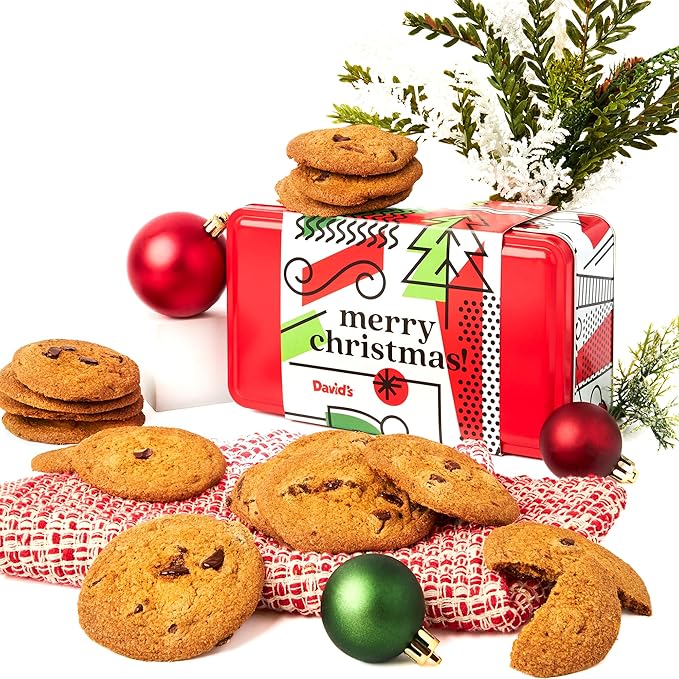 David's Cookies Merry Christmas Thin And Crispy Cookies in Mini Sweet Sampler Tin – Delicious Gourmet Crunchy Cookies, Festive Food Gift For Friends, Family – Christmas Treats For Holiday Gatherings