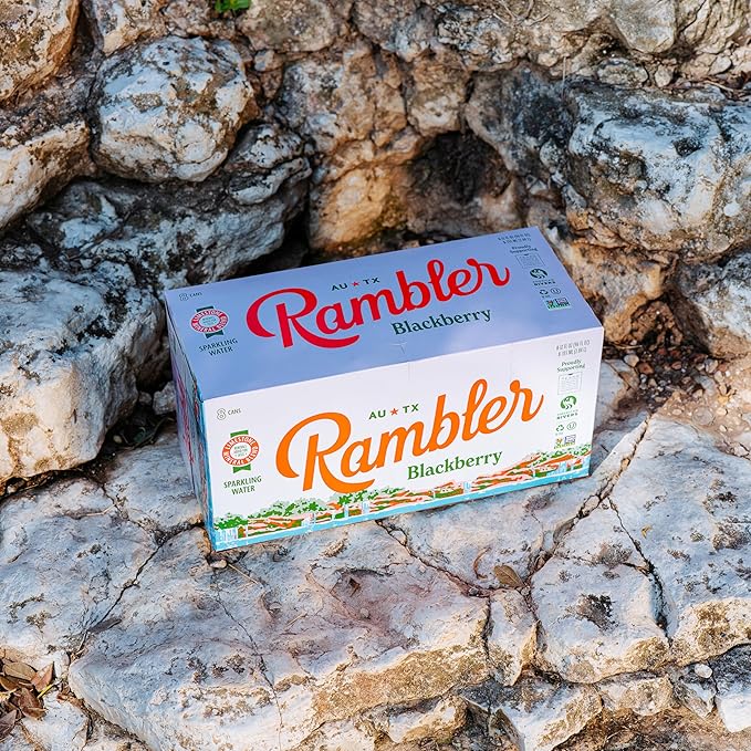 AUTX RAMBLER Sparkling Water, Texas Limestone Mineral Blend, Blackberry Flavor, 12-Ounce Cans, Three 8-Packs (24 Cans)