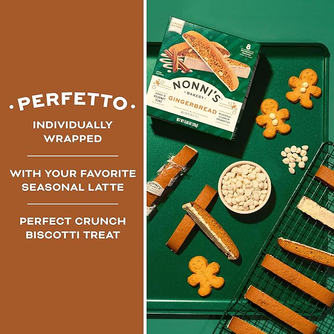 Nonni's Gingerbread Biscotti Holiday Cookies - 6 Boxes Gingerbread Cookies - Gingerbread Christmas Cookies w/Almonds & White Icing - Biscotti Individually Wrapped Cookies - Italian Cookies - 6.88 oz