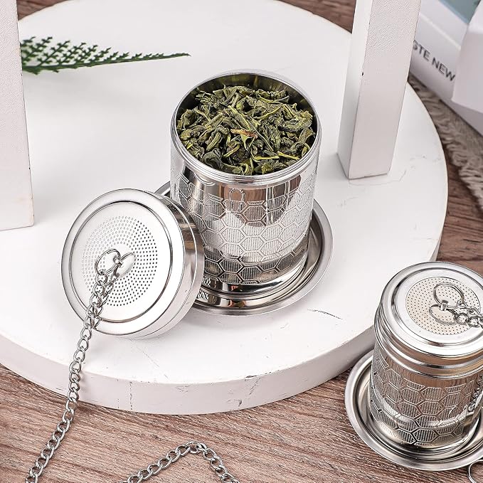 2 Pack Tea Infuser, Tea Strainers for Loose Tea Mesh Stainless Tea Strainer Loose Leaf Tea Steeper Tea Diffuser with Tea Basket and Lid for Black Tea, Spices and Seasonings