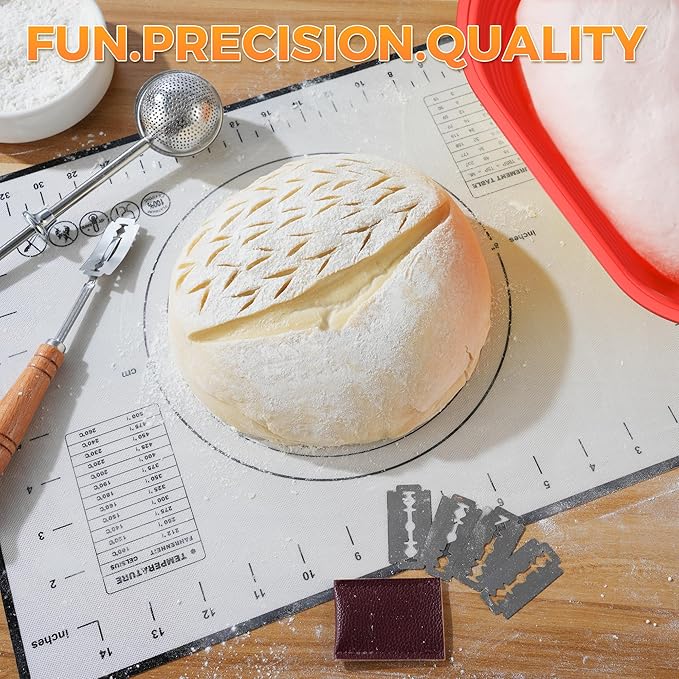 Sourdough Bread Baking Supplies 34 oz Sourdough Starter kit with Pot, 2 Silicone Bread Proofing Baskets, and Bread Making Tools Kit - Red
