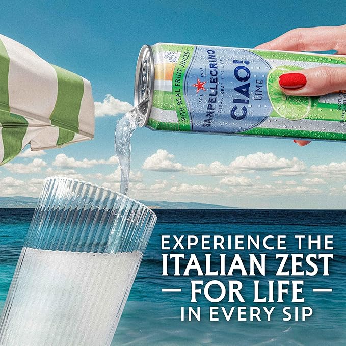Sanpellegrino CIAO Lime Sparkling Water, Low-Calorie Italian Sparkling Water with Real Fruit Juices, 0g Added Sugar, 24-Pack