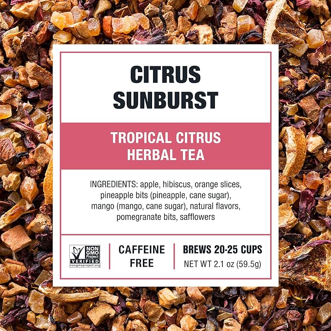 Tiesta Tea - Citrus Sunburst, Loose Leaf, Tropical Citrus Herbal Tea, Premium Non-Caffeinated Fruit Blend, Make Hot or Iced, Brews Up to 25 Cups, 2.1 Ounce Resealable Pouch