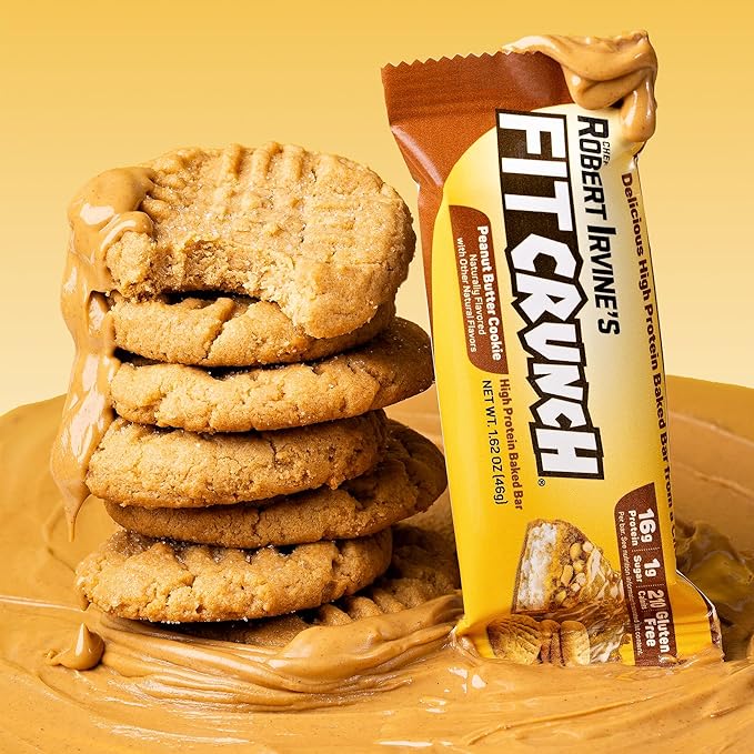 FITCRUNCH Snack Size Protein Bars, 6-Layer Baked Bar, 1g of Sugar, Gluten Free & Soft Cake Core (9 Bars, Peanut Butter Cookie)