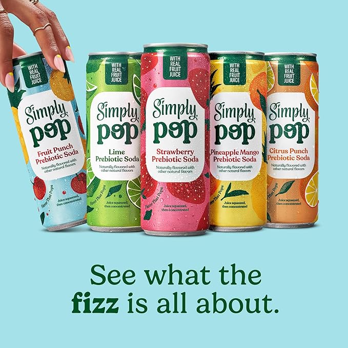 Simply POP Prebiotic Soda Fruit Punch Cans, 12 fl oz, 12 Pack