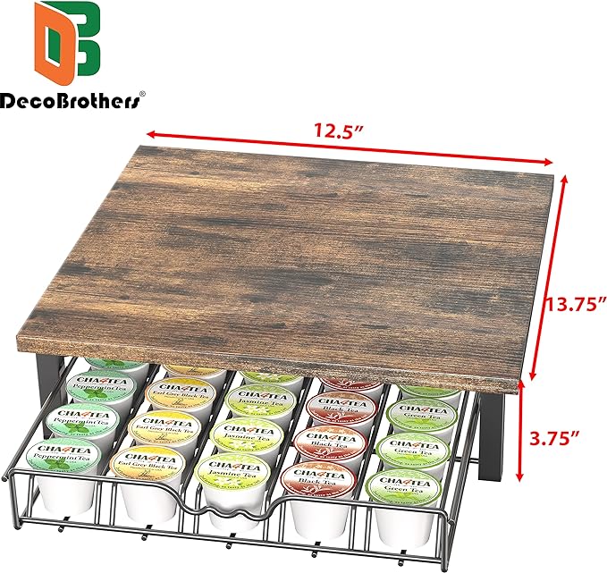 DecoBrothers K-Cup Holder Drawer for 30 Coffee Pods Storage, Rustic Brown