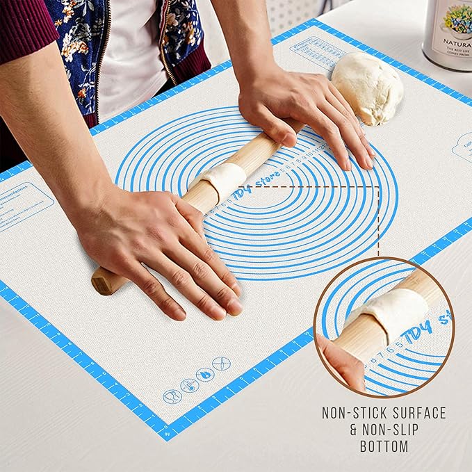 36 * 24 inches Blue, Non-Slip Silicone Baking Sheets - Baking Mat with 0.7mm Thickness - Non-Stick Pastry & Cookie Mat for Kitchen Counter for Rolling Out Dough with Measurements.