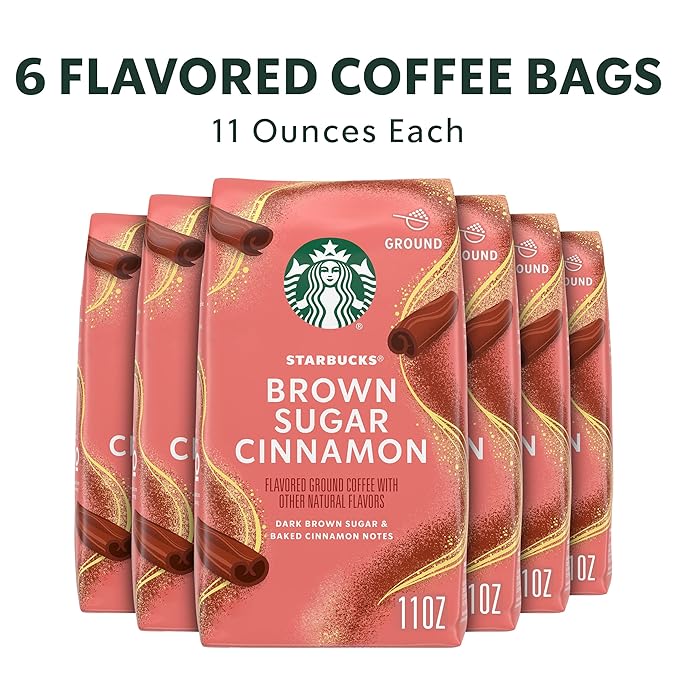 Starbucks Ground Coffee, Brown Sugar Cinnamon Naturally Flavored Coffee, 100% Arabica, Limited Edition, 6 Bags (11 Oz Each)