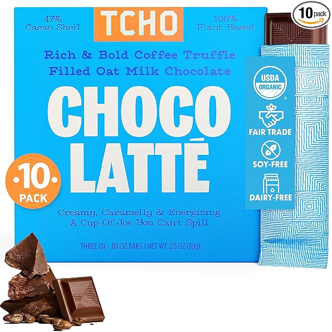 TCHO Choco Latte 47% Oat Milk Chocolate Bars (10 pack) | Plant Based, Organic & Fair Trade, | Non GMO, Non-Dairy, Vegan Chocolate, Soy Free (2.5oz each)