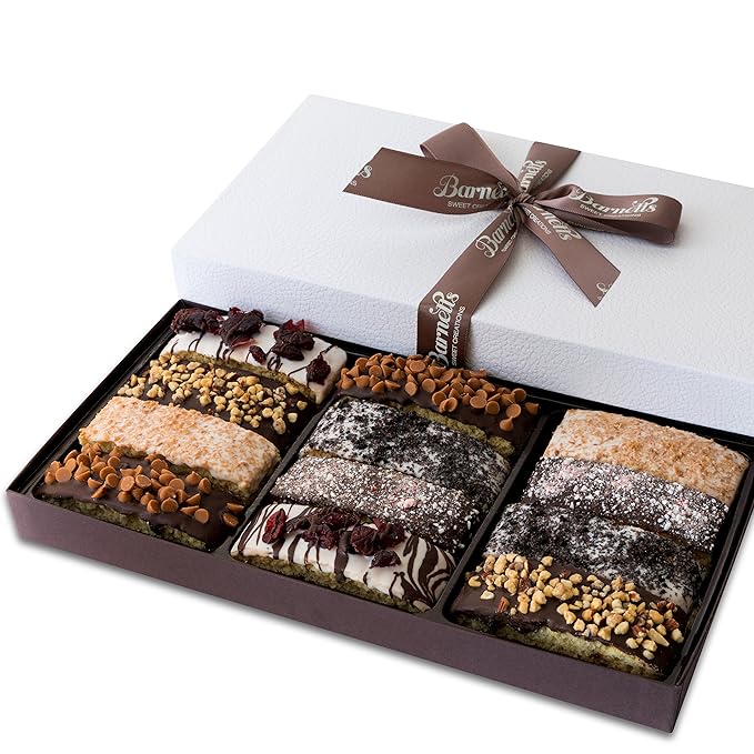 Barnetts Christmas Holiday Thanksgiving12 Chocolate Biscotti Gift Basket, Gourmet Cookies Gifts for Food Delivery, Ideas for Dad, Husband, Brother, Son, Grandfather, Girlfriend, Grandmother, Daughter, Mother