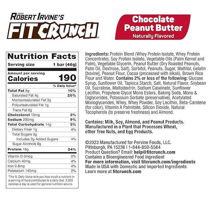 FITCRUNCH Snack Size Protein Bars, 6-Layer Baked Bar, 3g of Sugar, Gluten Free & Soft Cake Core (9 Bars, Chocolate Peanut Butter)